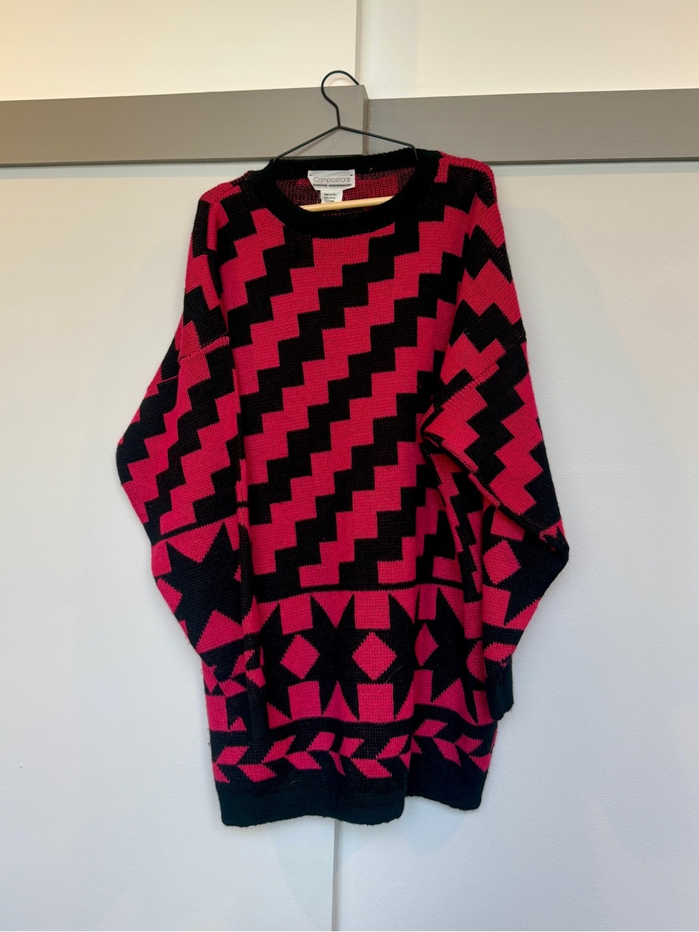 Vintage Compositions Made in Italy Geometric Sweater Size L Pink Black